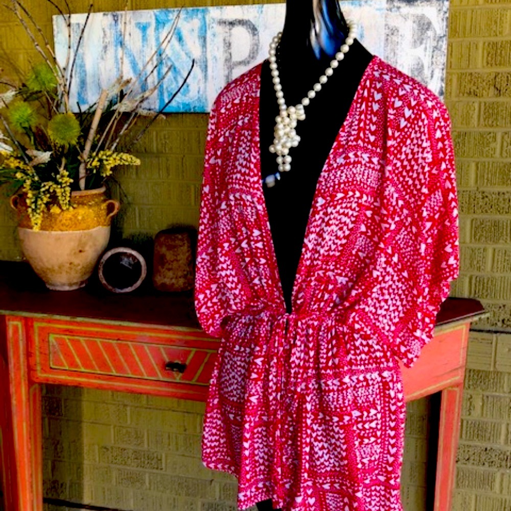 Victoria's Secret “Hearts for My Sweet Heart” Red & White Short Kimono Robe O/S - Picture 2 of 16